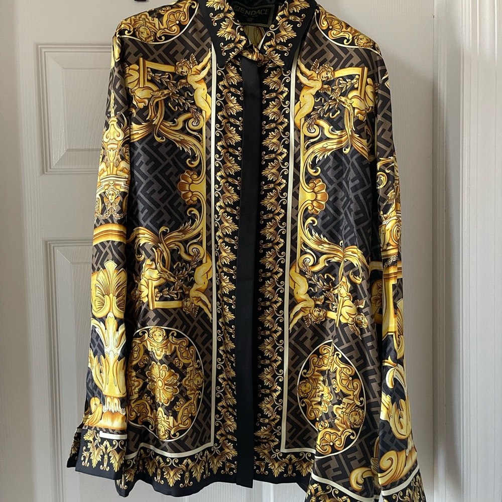 Versace Women’s Black & Gold Silk Blouse